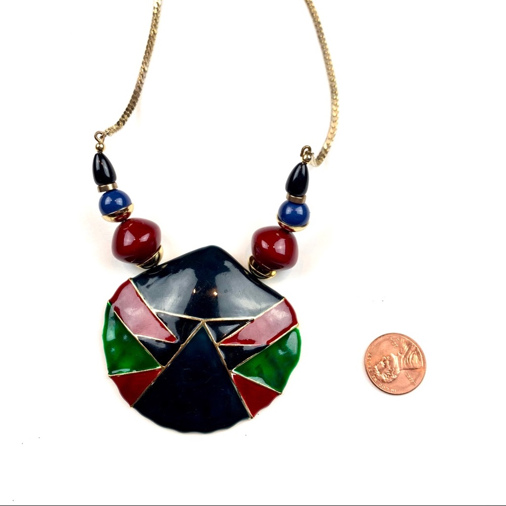 Shell Necklace & Earrings Set Black Green Red Gold - Picture 2 of 8